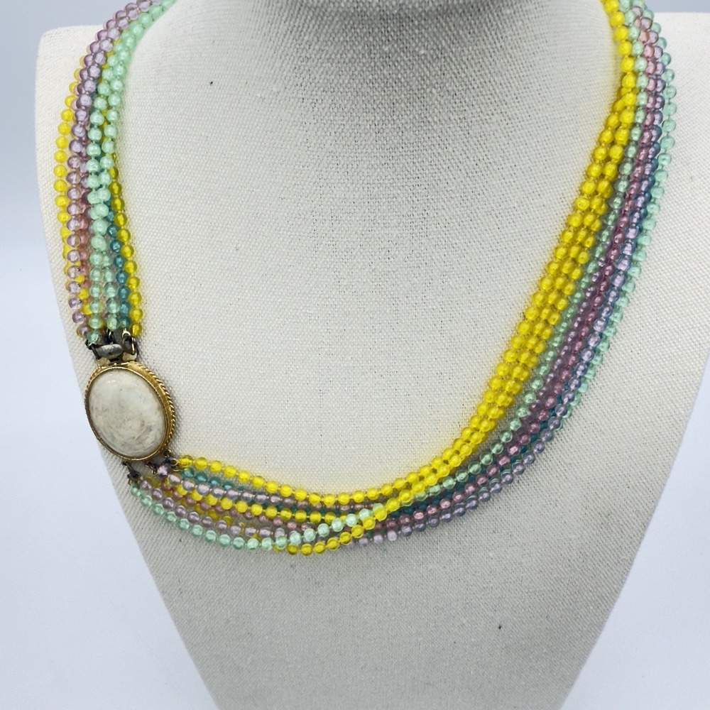 Vtg Signed Selro Selini Necklace Multi Strand Pastel Lucite Speckled Cabochon